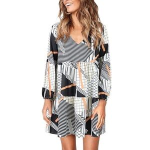 GLigeT Womens Summer Dresses Geometric Print Shirt Short Dress XL